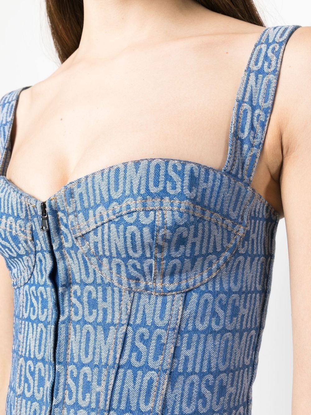 monogram-print denim corset - 5