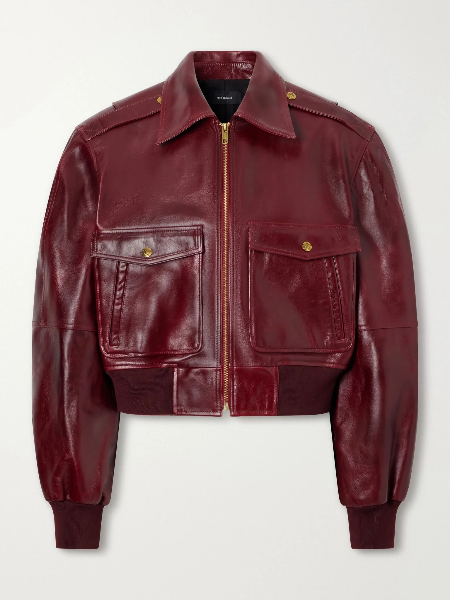 Cropped leather bomber jacket Burgundy - 1