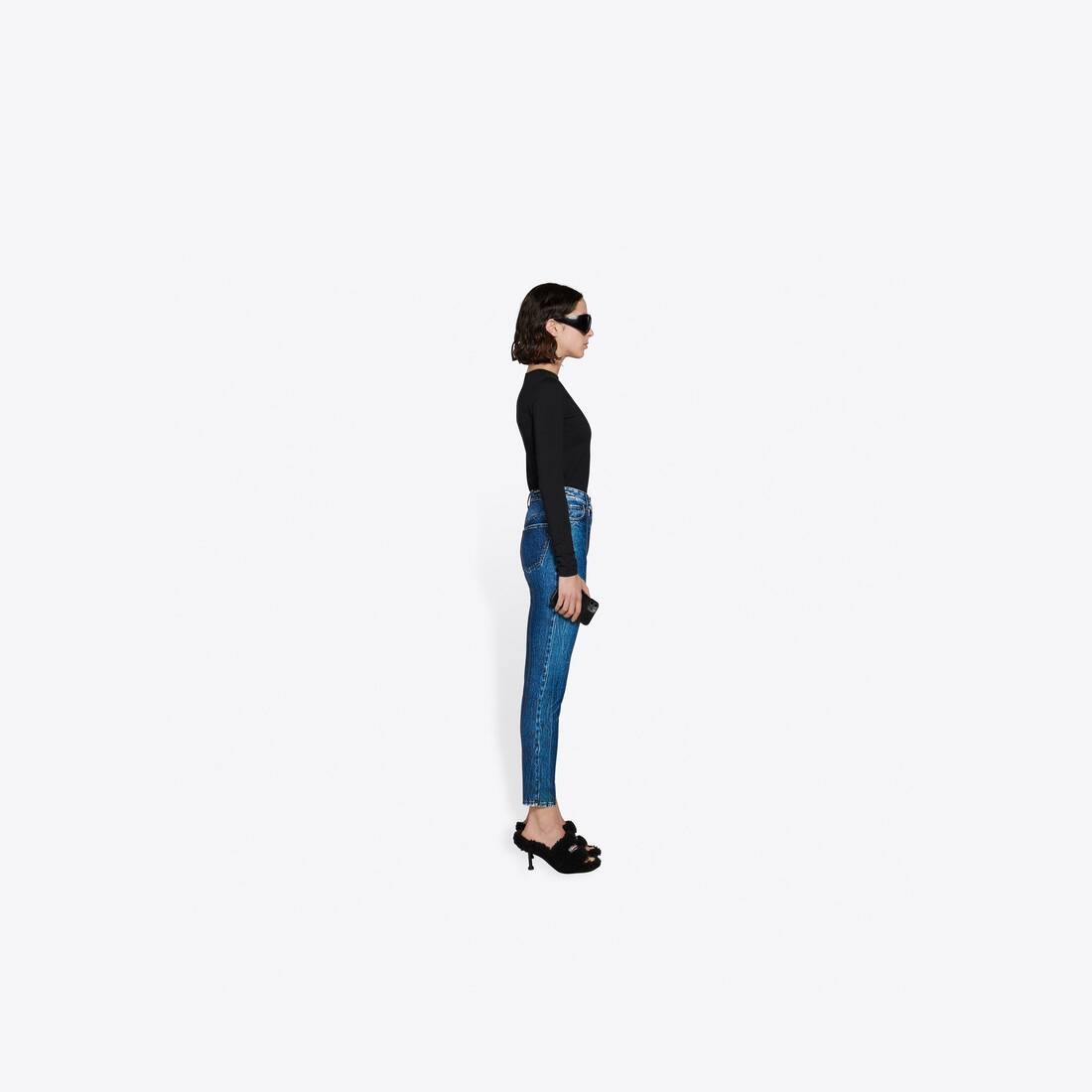Women's Trompe-l'oeil Denim Leggings in Blue - 4