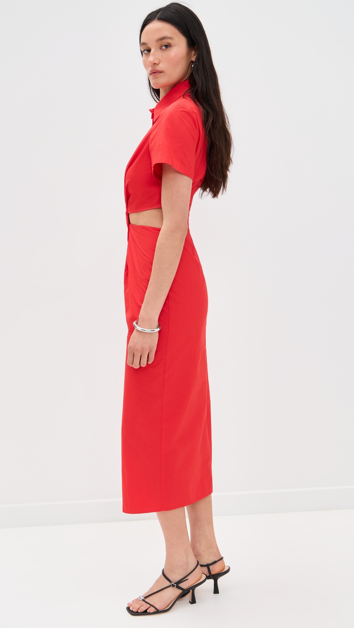Collar Short Sleeve Midi Dress - 3