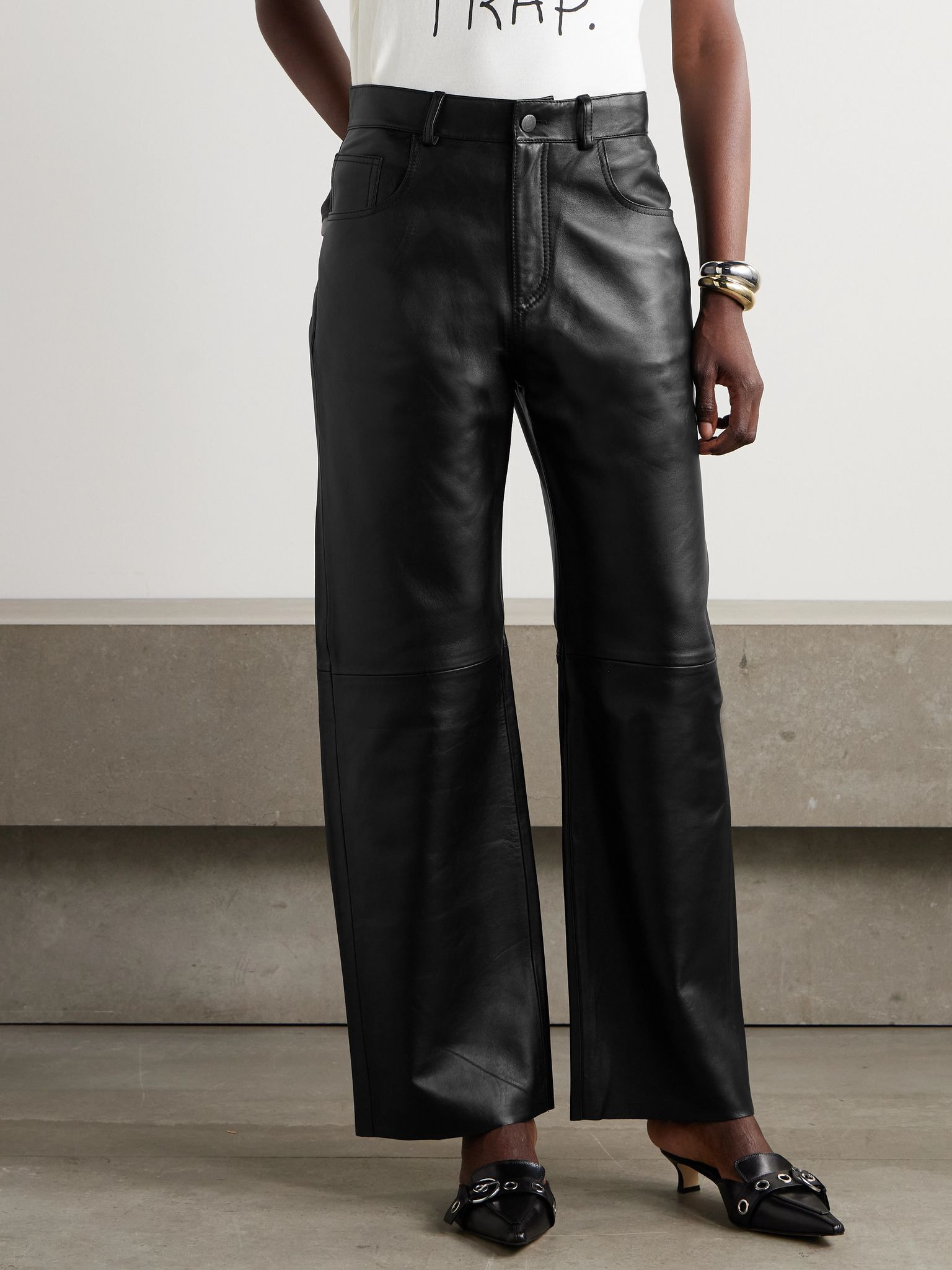 Bonnie leather wide-leg pants Black - 3
