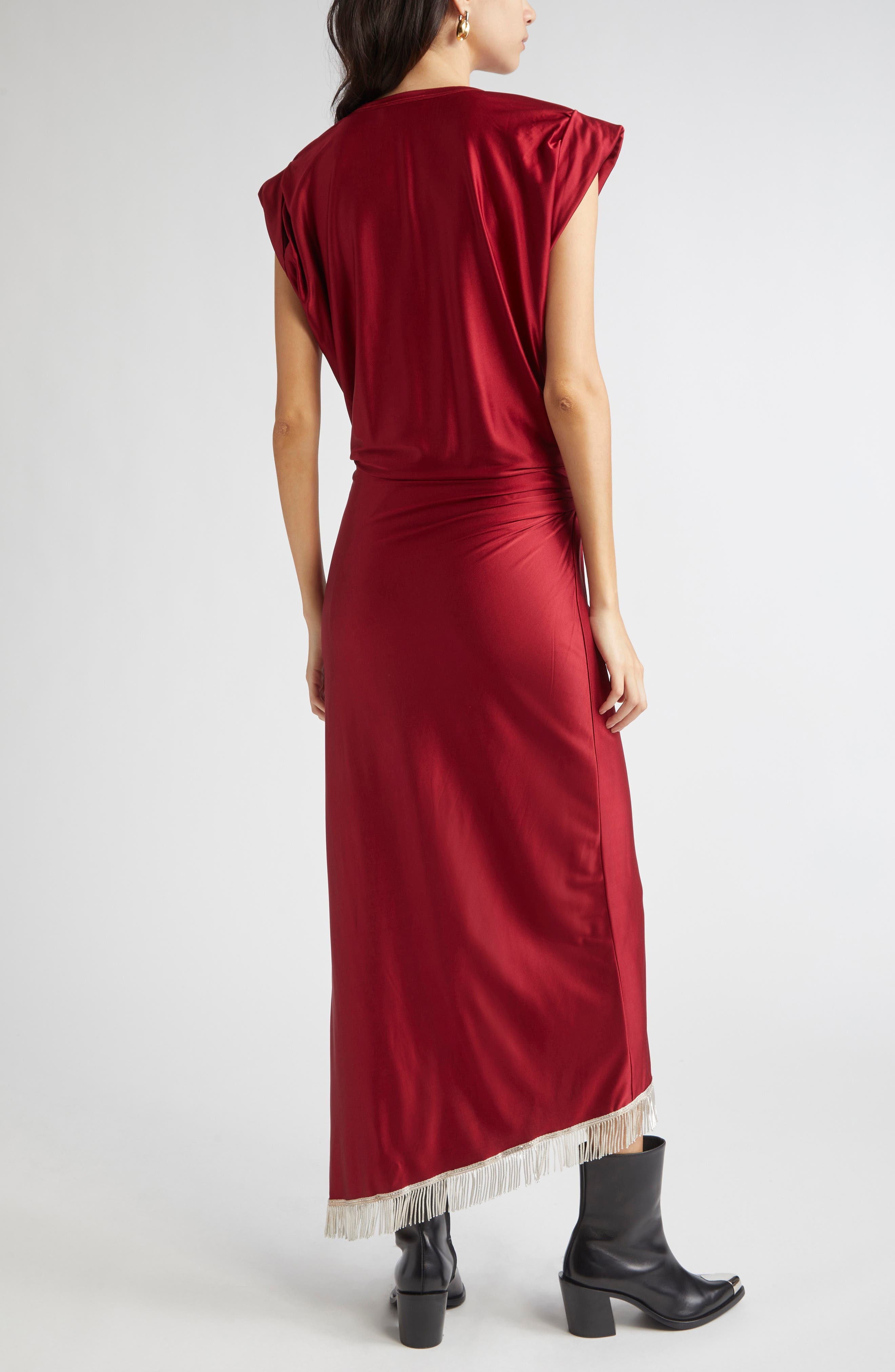 Rabanne Piercing Fringe Asymmetric Jersey Dress in Ruby Red at Nordstrom - 2