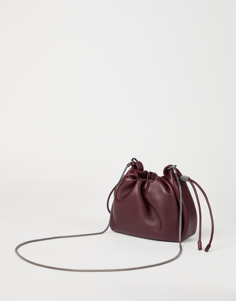 Brunello Cucinelli Mellow mini bucket bag in soft leather with precious chain outlook