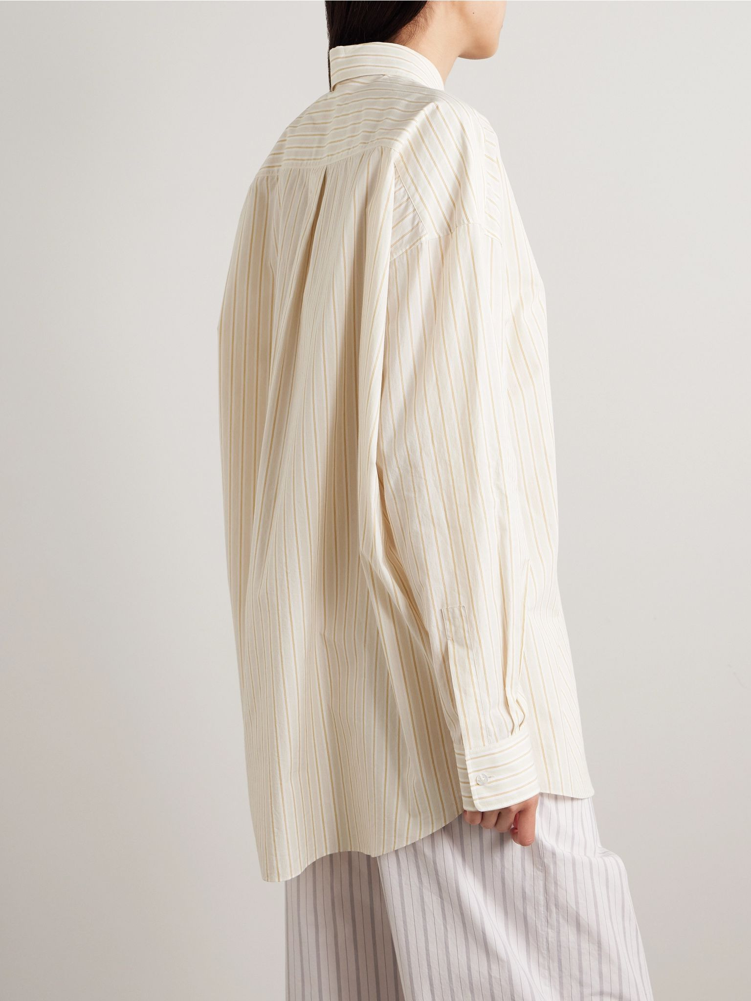 Caster oversized striped cotton-poplin shirt Off-white - 4
