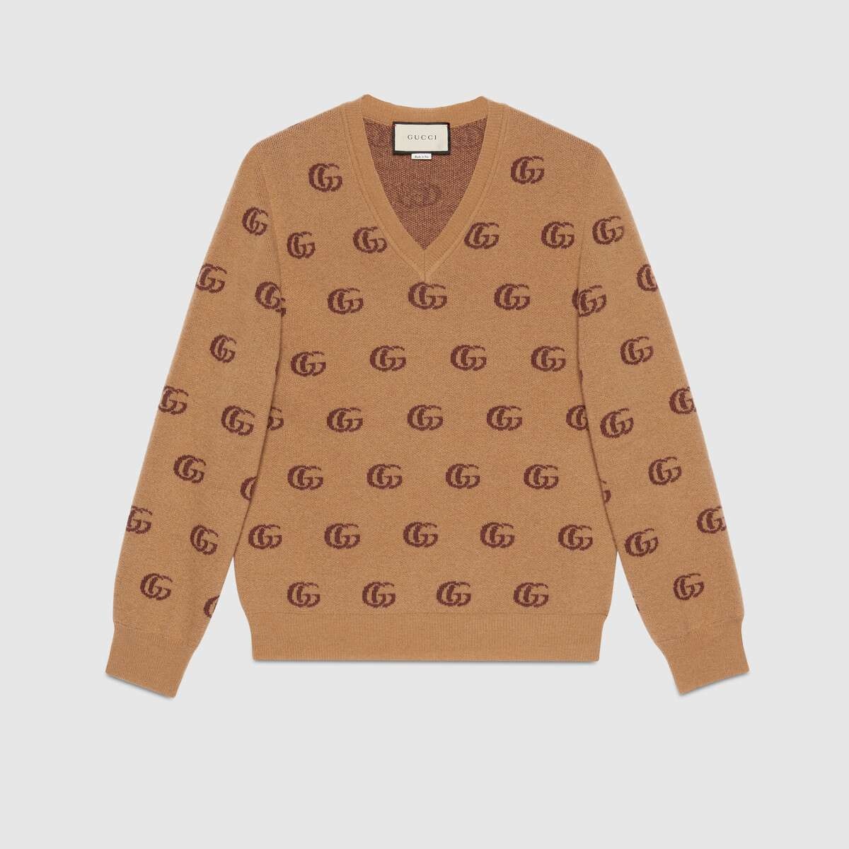 Double G jacquard wool V-neck sweater - 7