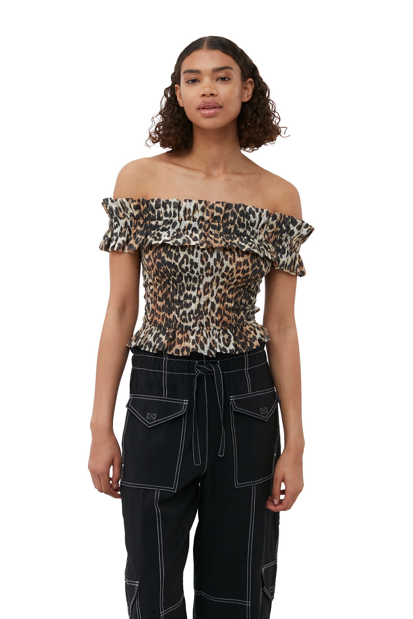 SHEER VOILE CROPPED OFF-SHOULDER SMOCK TOP - 2