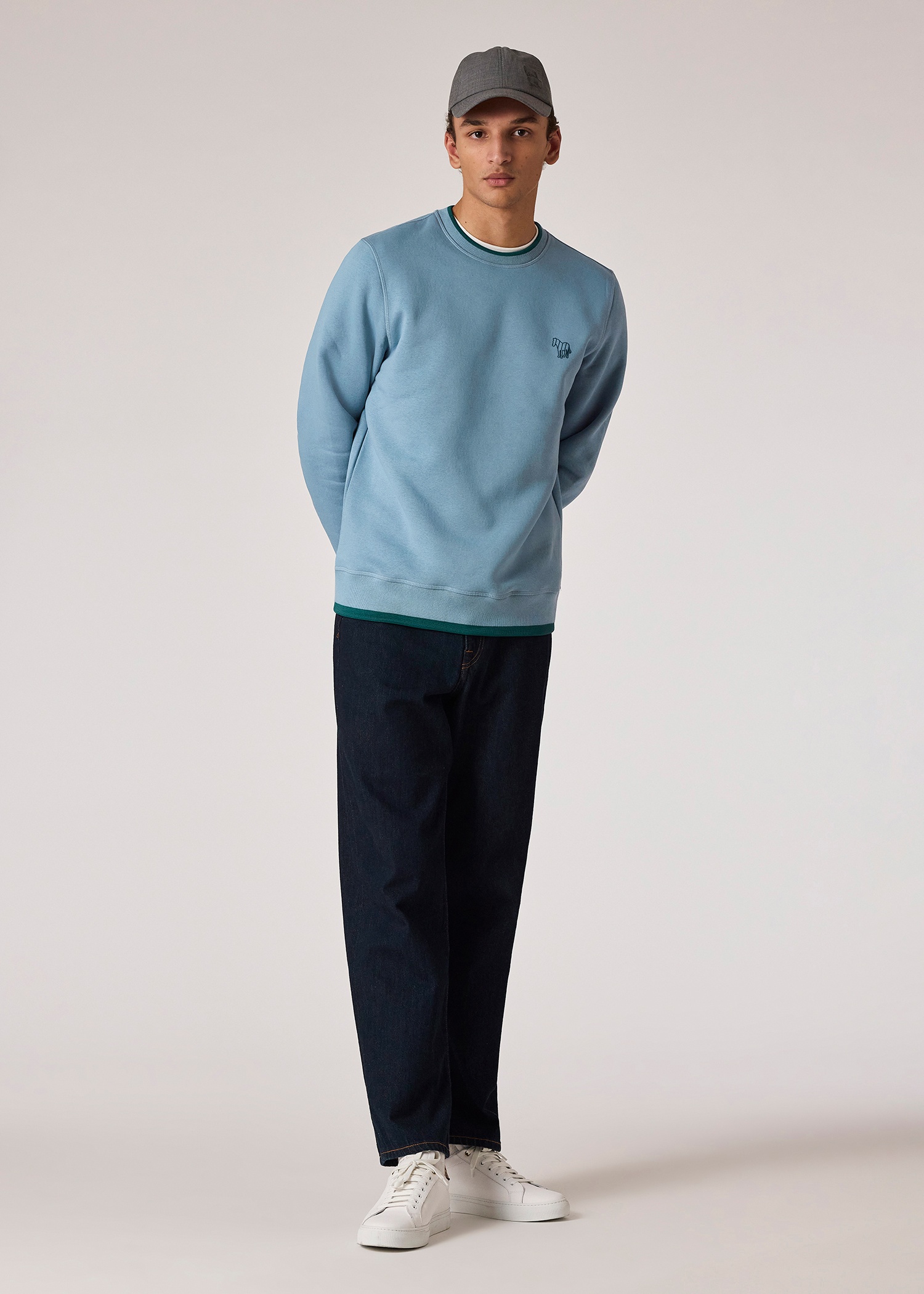 Powder Blue Broadstripe 'Zebra' Sweatshirt with Contrast Tipping - 4