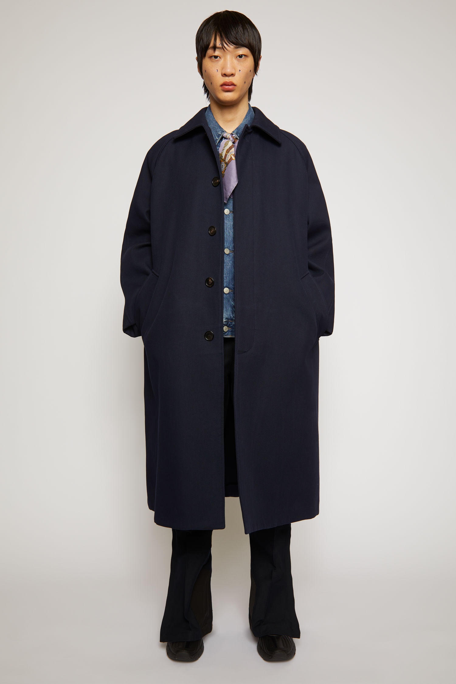 Oversized twill trench coat navy - 5