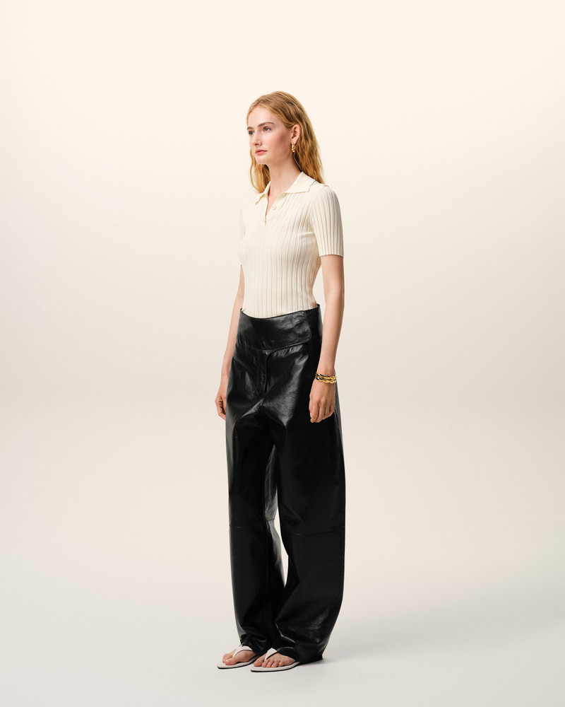 BLACK LAMB LEATHER WRAPPED BELTED TROUSERS 6