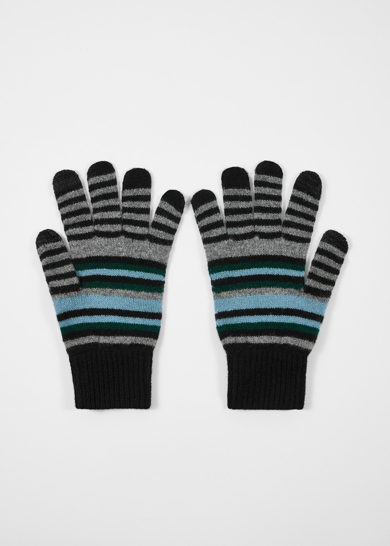 Paul Smith Black Wool Striped Gloves outlook