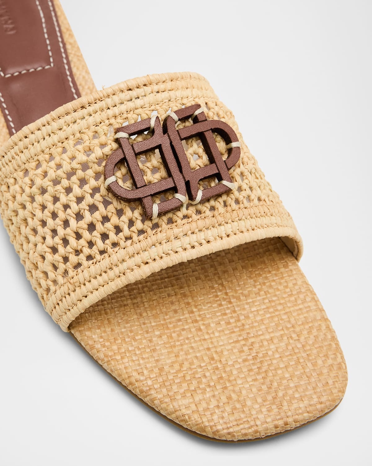Delphi Raffia Monogram Flat Slide Sandals - 6
