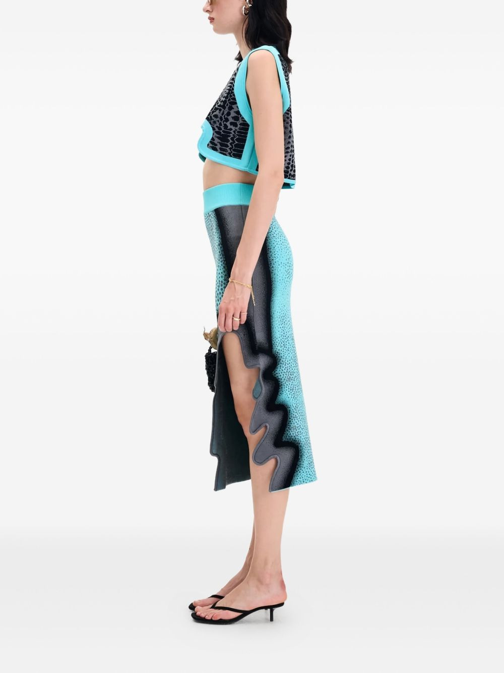 snakeskin-print asymmetrical top - 3