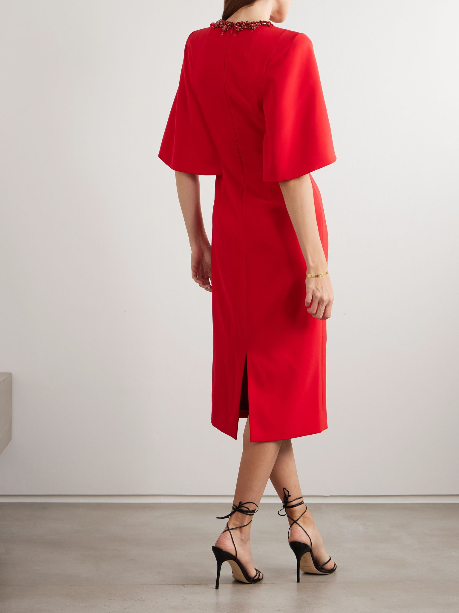 Ursa cape-effect crystal-embellished crepe midi dress Red - 3