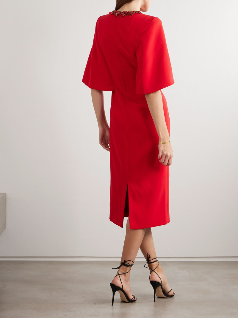 Ursa cape-effect crystal-embellished crepe midi dress Red 3