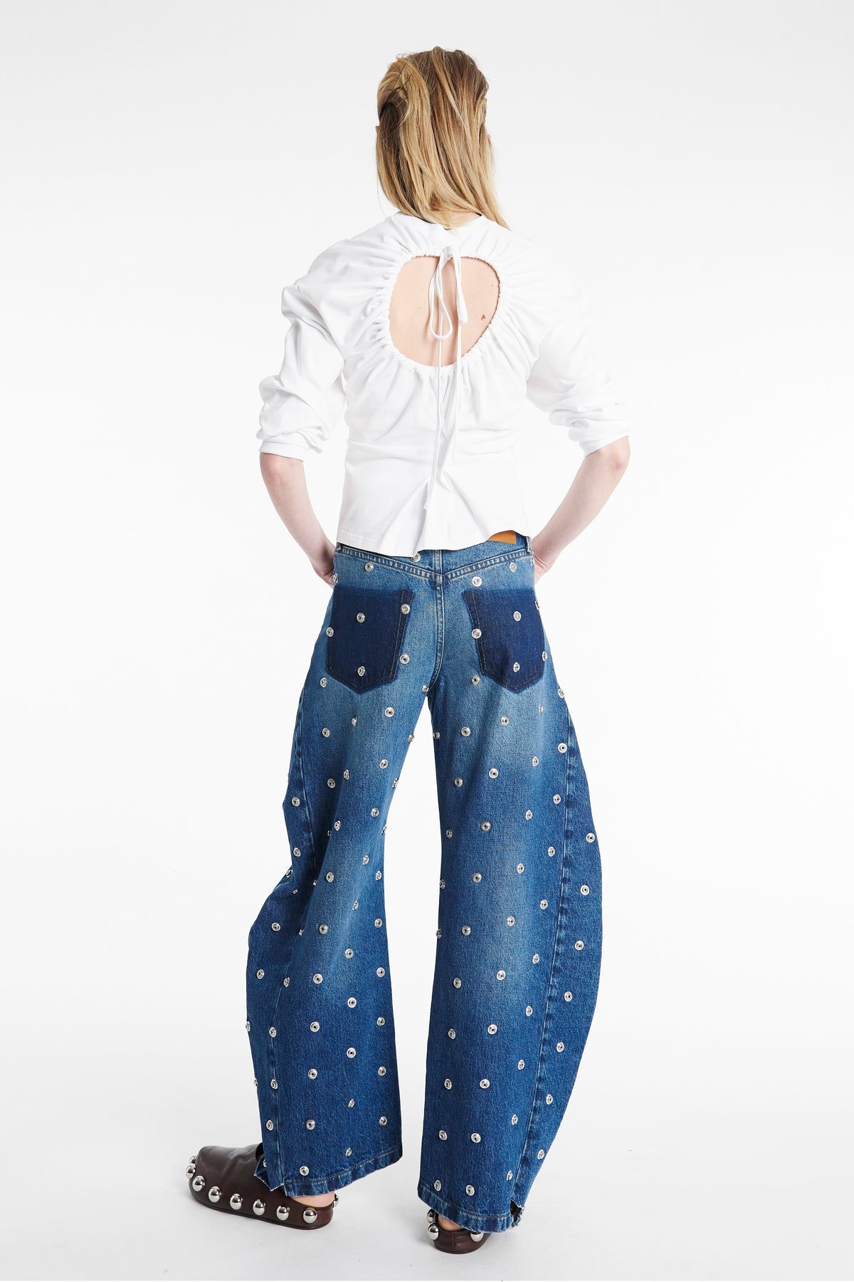 STUDDED ORGANIC JEANS BLUE DENIM - 5