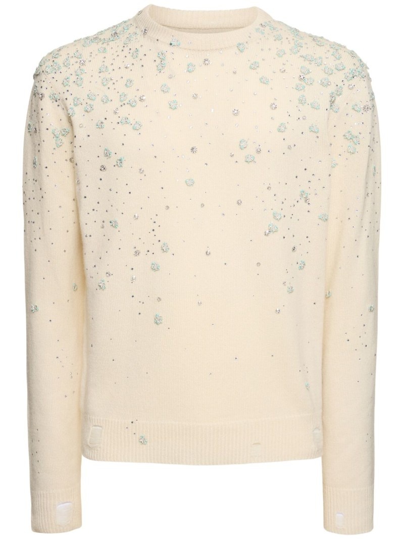 Floral embellished cotton knit sweater - 1