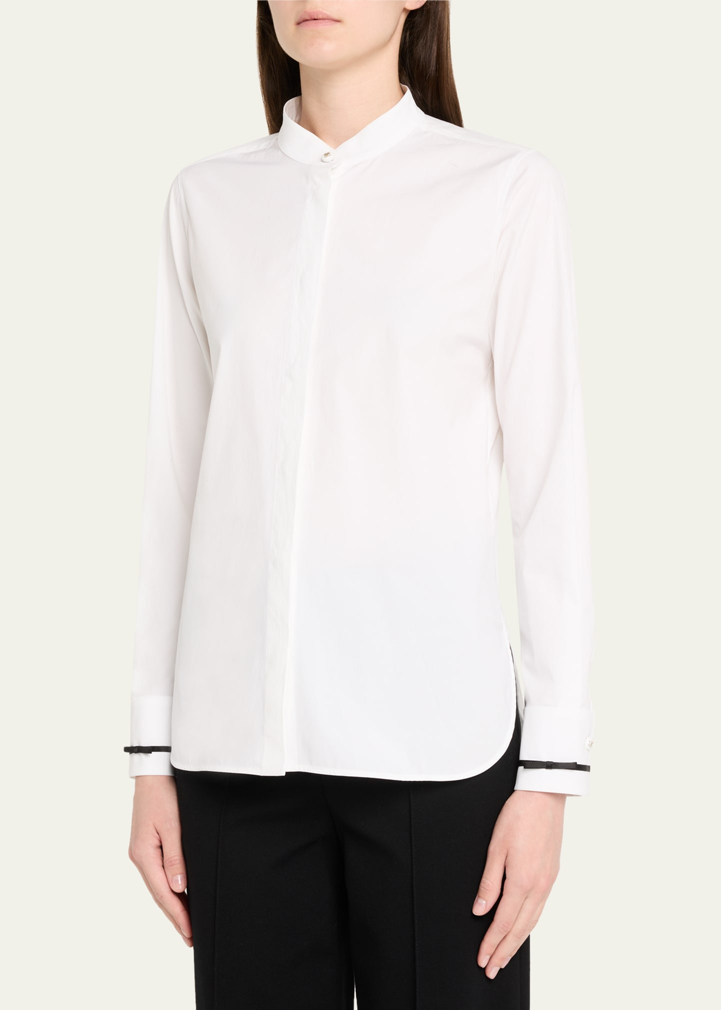 Otranto Mandarin Collar Cotton Blouse - 4