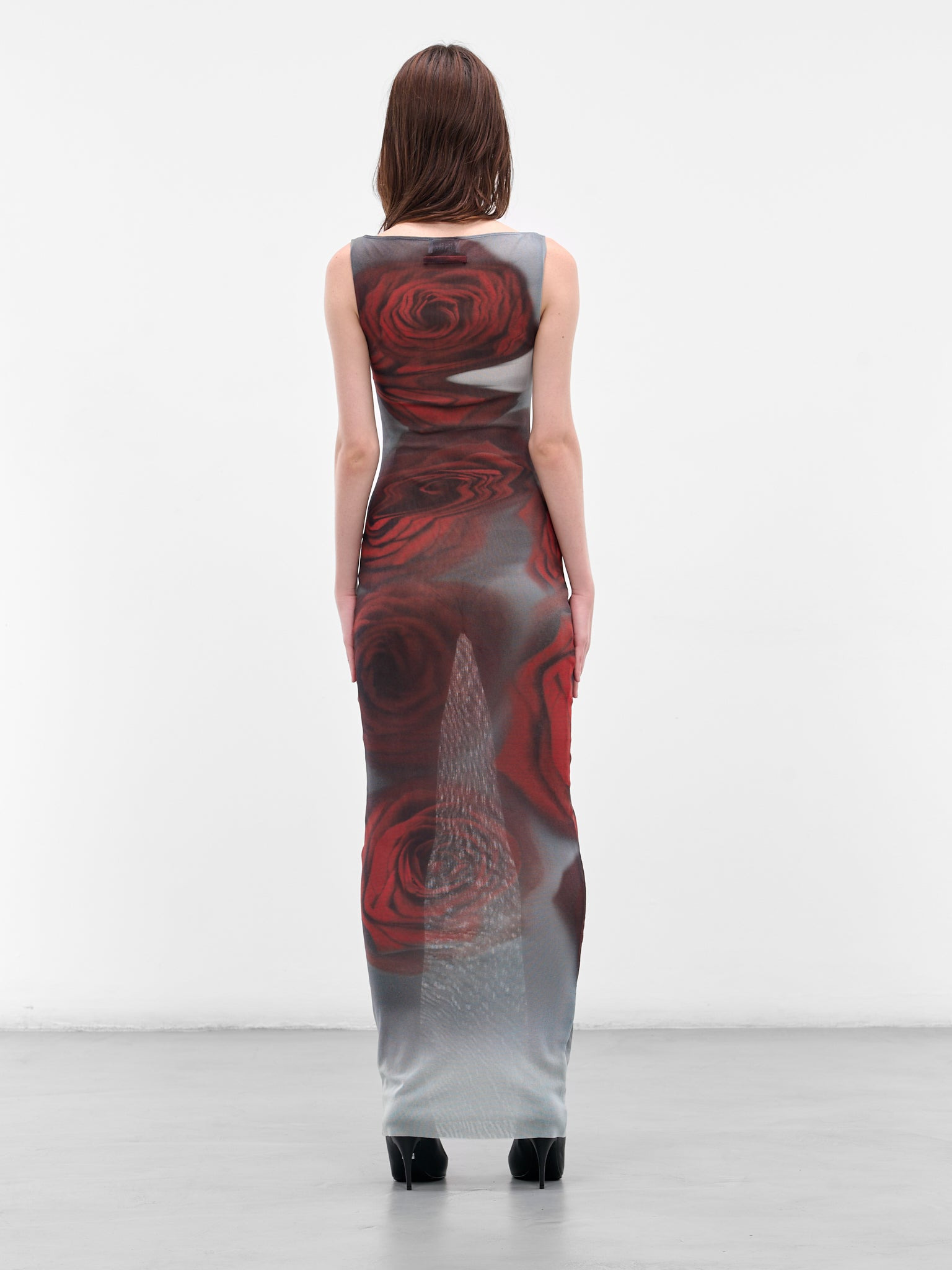 Long Red Blurry Roses Dress - 3