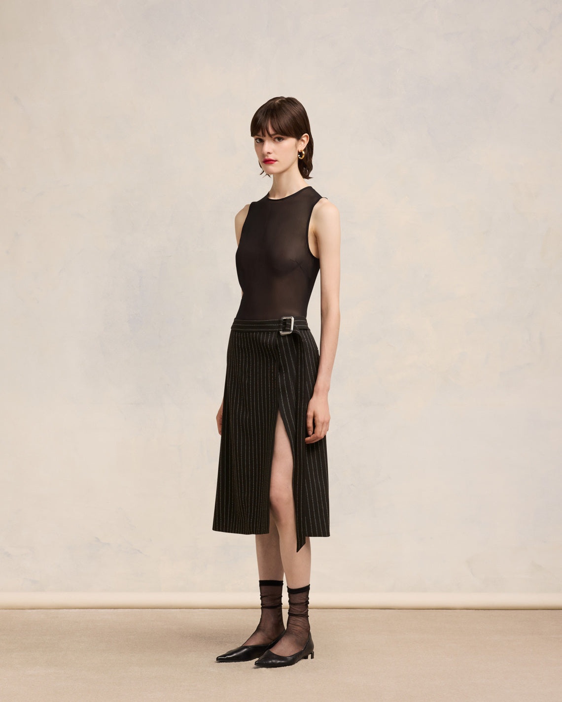 MIDI BELTED SKIRT WITH SLIT - 6