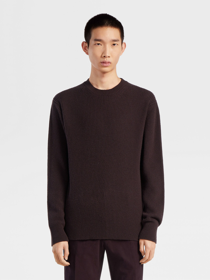 ZEGNA DARK BURGUNDY MÉLANGE OASI CASHMERE CREWNECK outlook