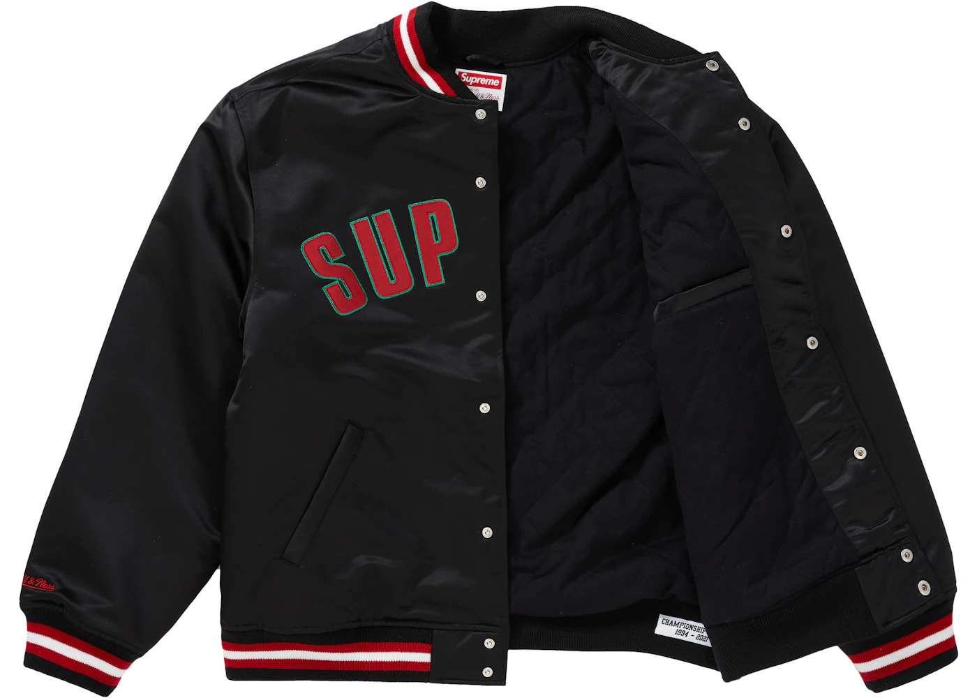 Supreme Mitchell & Ness Satin Varsity Jacket Black - 3