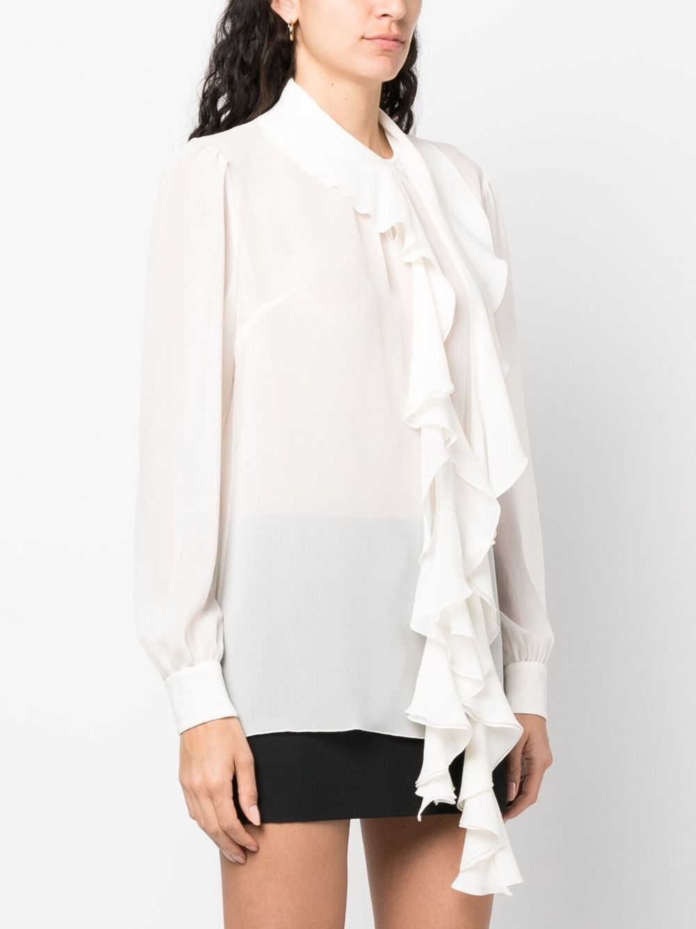 frilled-trim silk blouse - 3