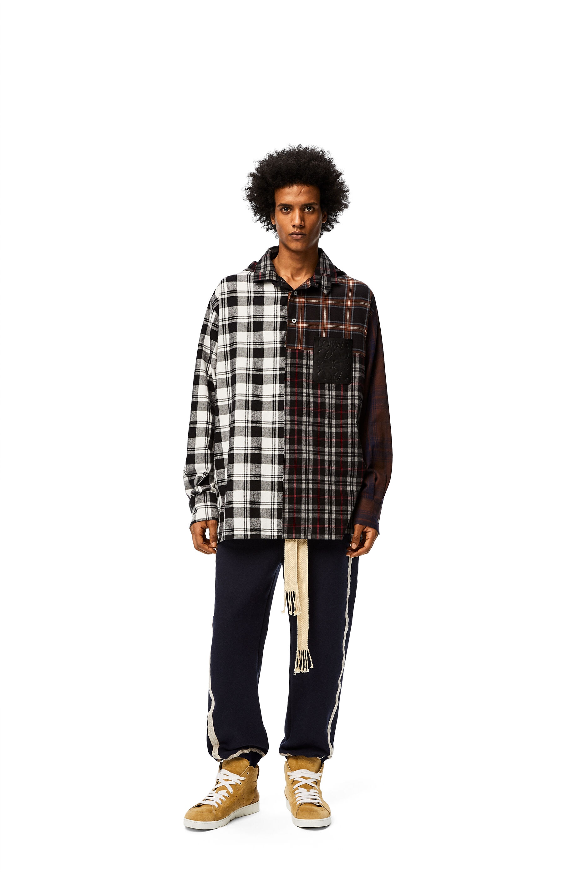 Patchwork oversize hooded shirt in check cotton - 2