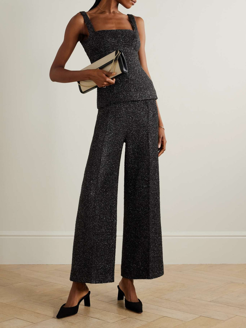 EMILIA WICKSTEAD Daffy pleated metallic tweed wide-leg pants Black outlook