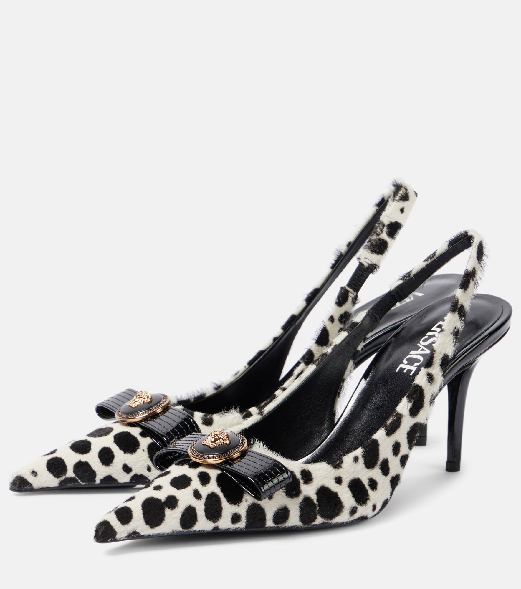 Gianni Ribbon 85 calf hair slingback pumps - 4