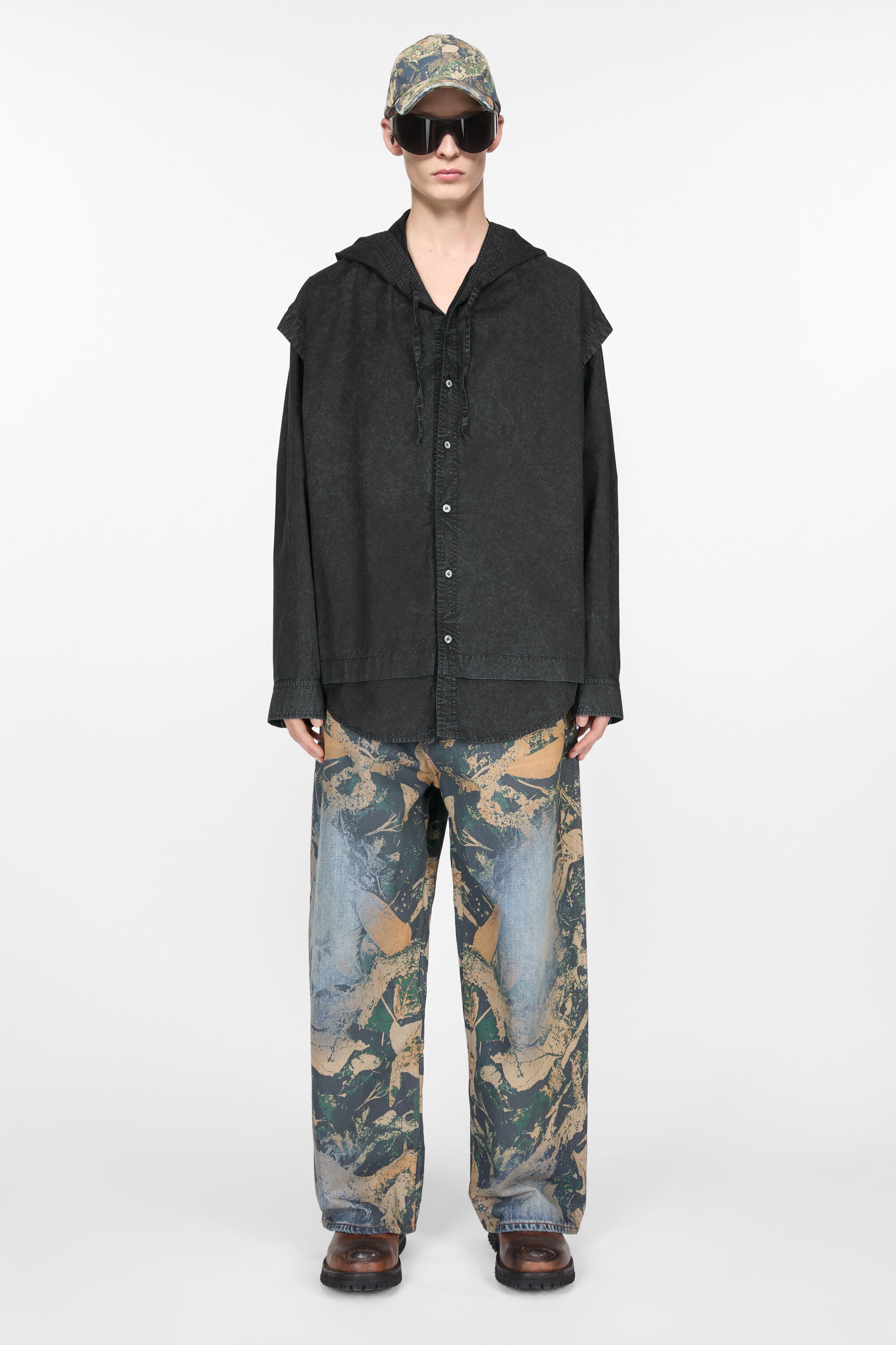Hooded button-up shirt - Black - 2