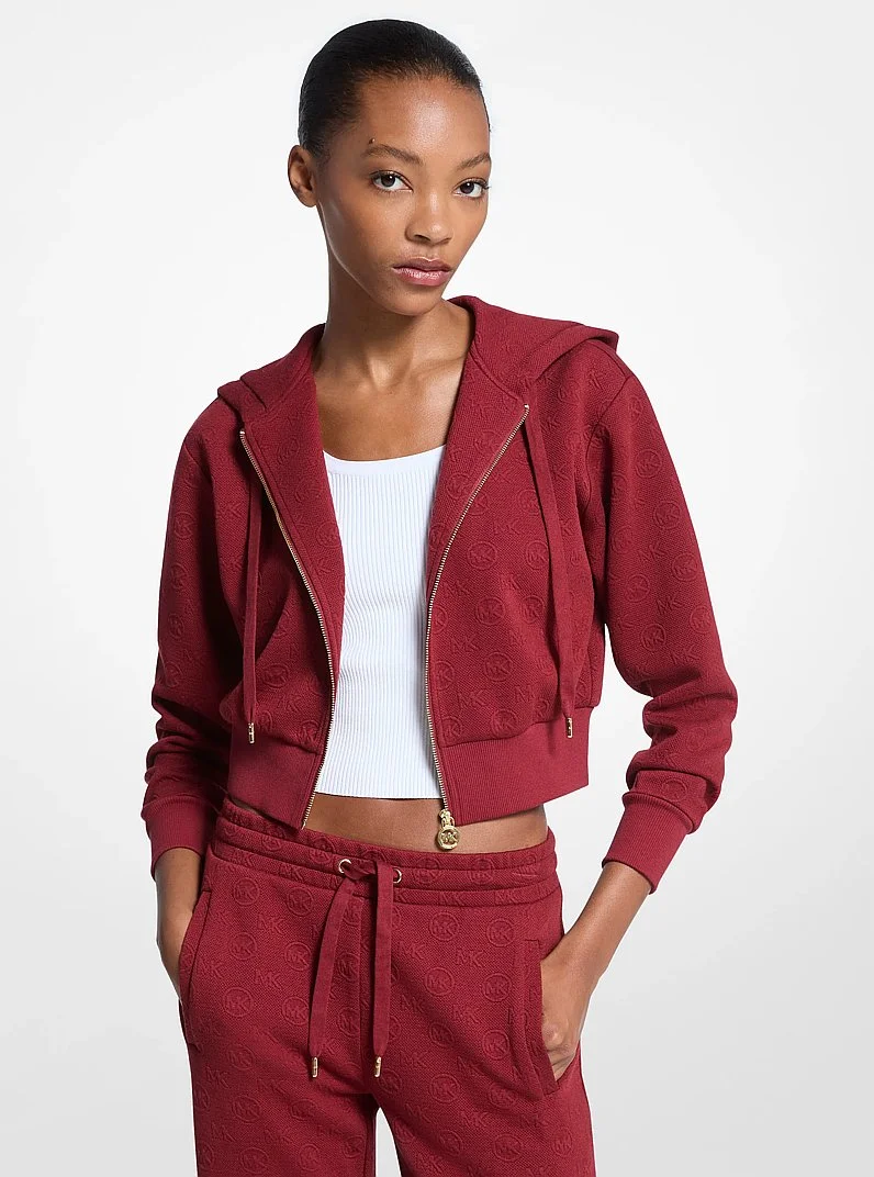 Logo Jacquard Charm Jacquard Cropped Zip-Up Hoodie - 1