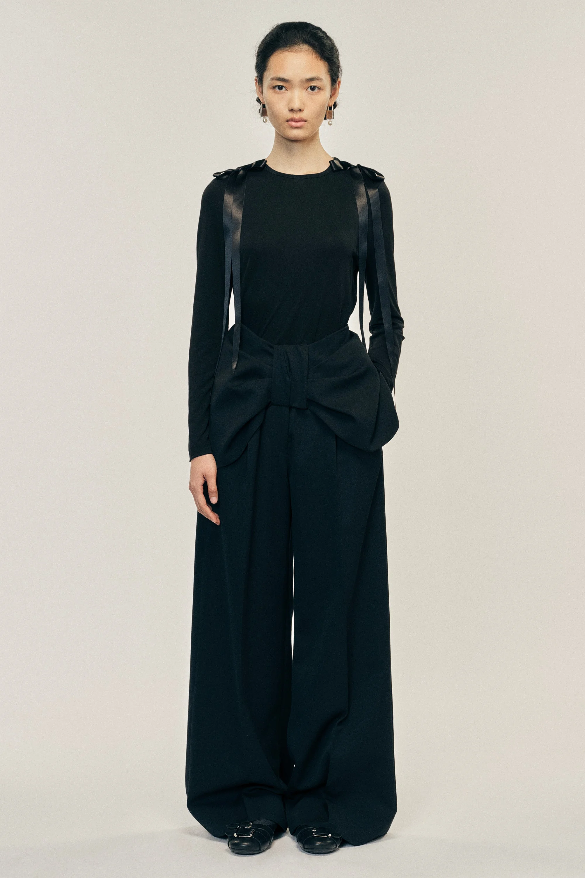 Bow Waist Wide Leg Trousers - 1