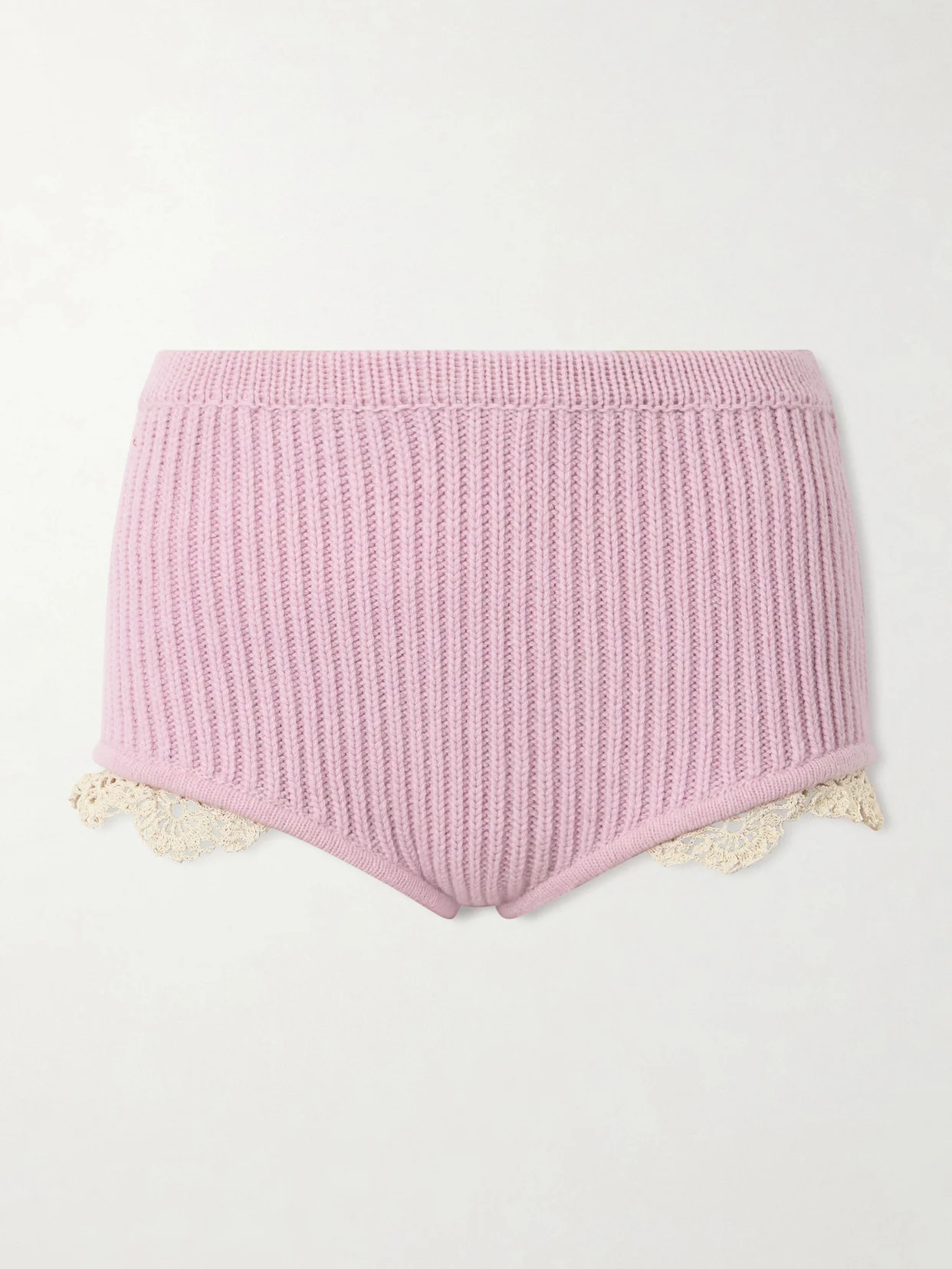 Crochet-trimmed Knitted Cashmere Shorts - 1
