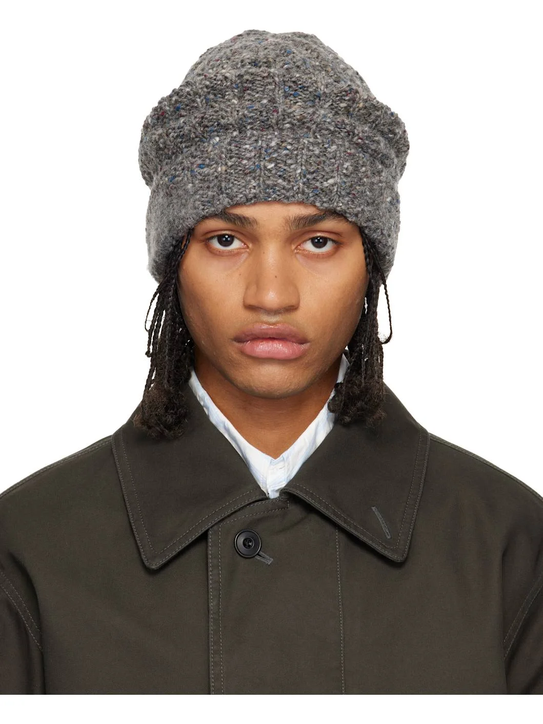 Gray Rib-Knit Beanie - 1