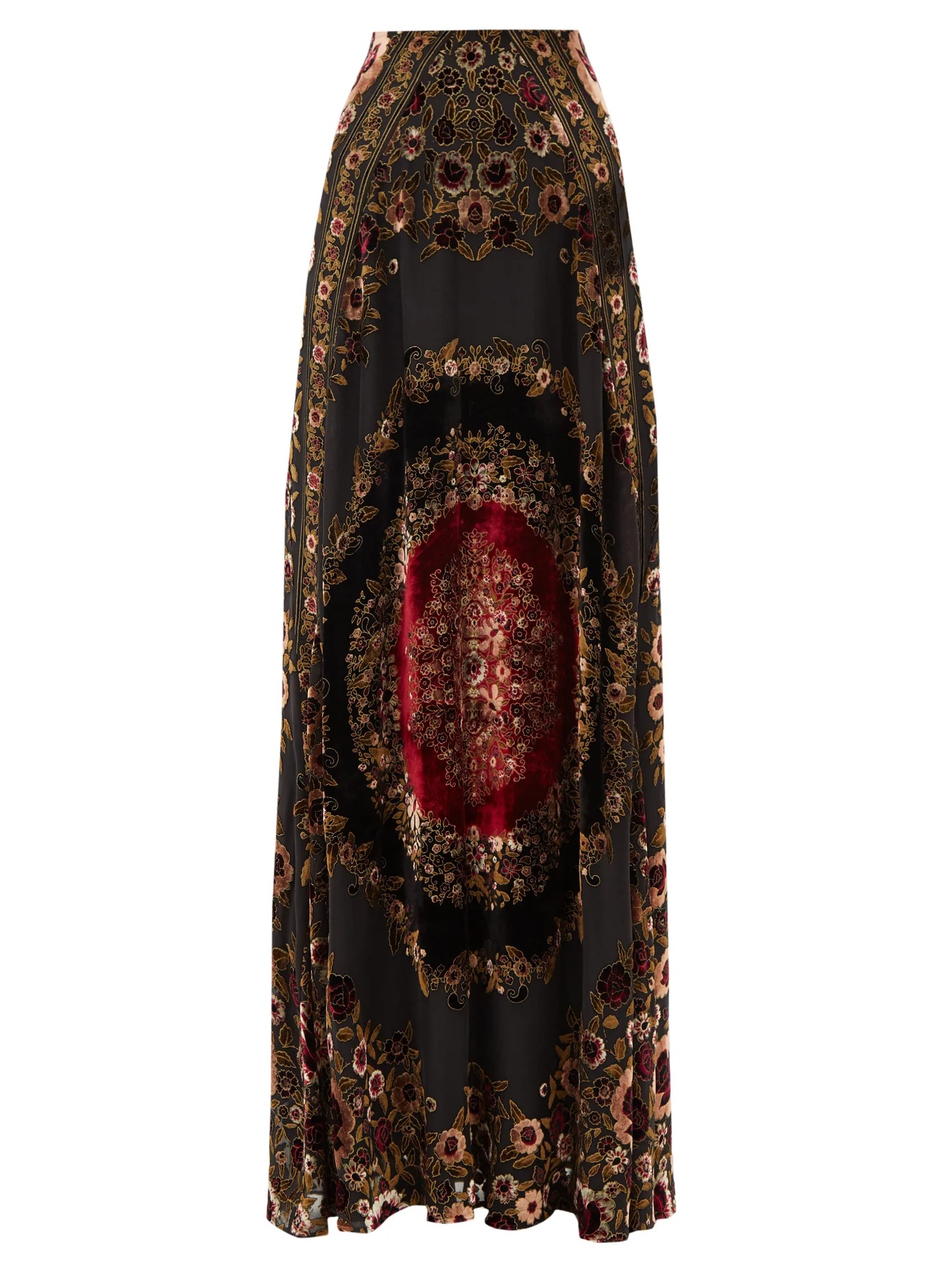 Baluchi floral-embroidered velvet maxi skirt - 1