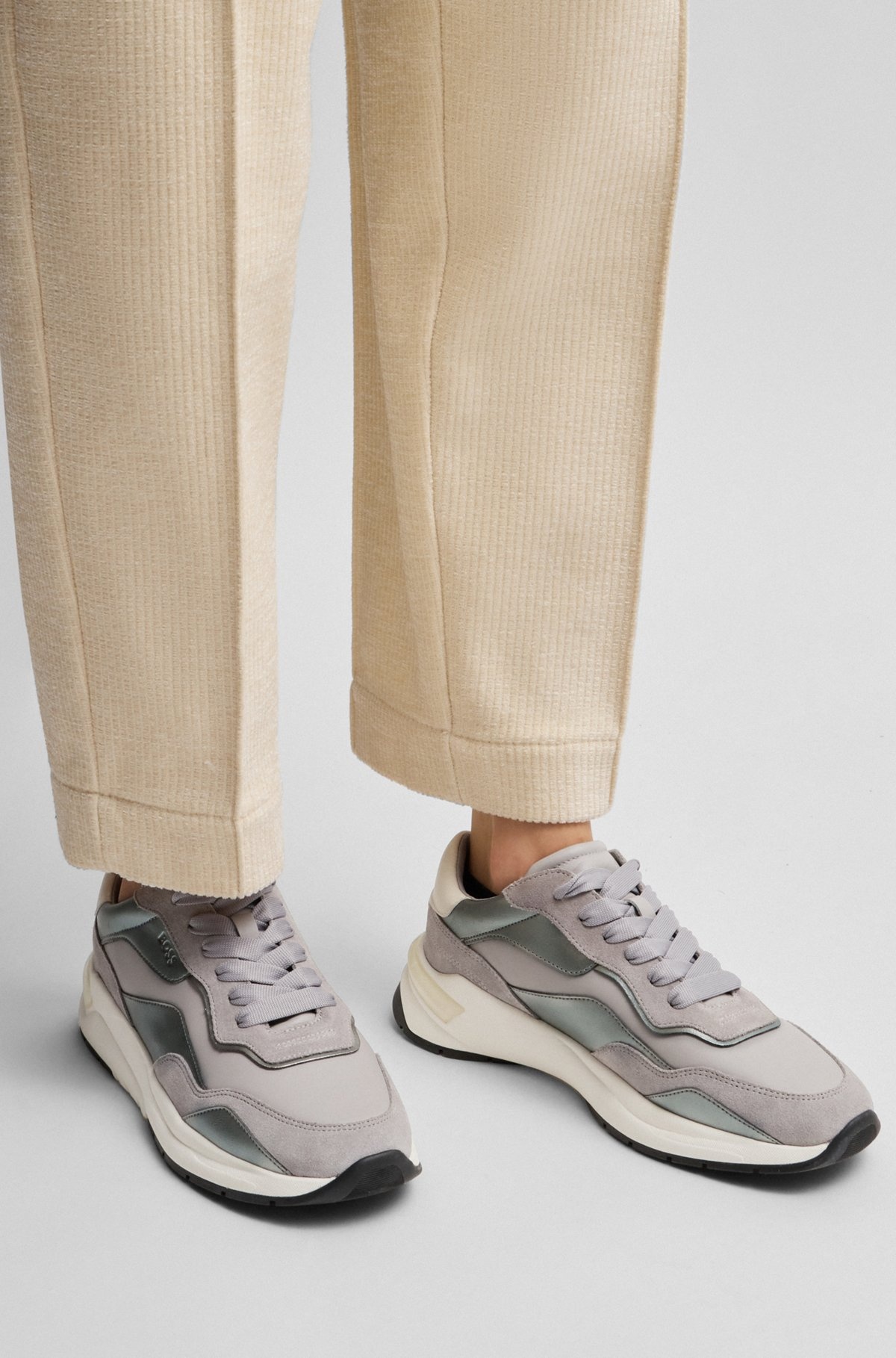 MIXED-MATERIAL TRAINERS WITH SUEDE AND FAUX LEATHER - 4