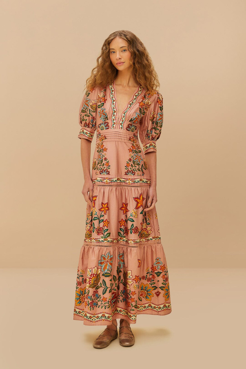 Pink Garden Delight Short Sleeve Maxi Dress 1