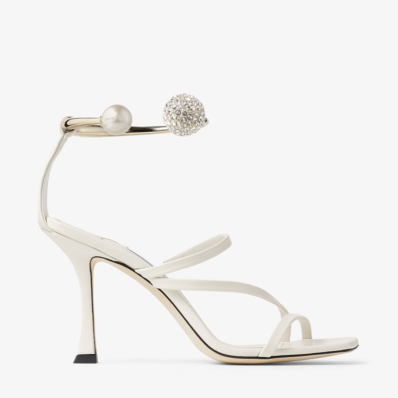 Ottilia 90 Latte Nappa Leather Sandals with Crystal and Pearl Strap - 1