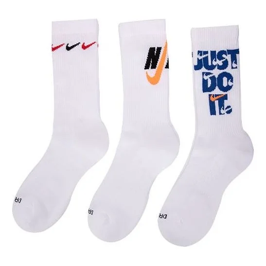 Nike Printing Logo Athleisure Casual Sports Socks 3 Pairs White DH3822-902 - 1