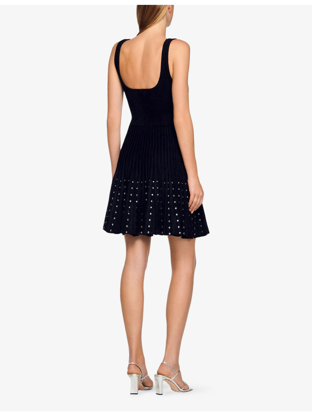 Rhinestone-Embellished Sleeveless Knitted Mini Dress - 4