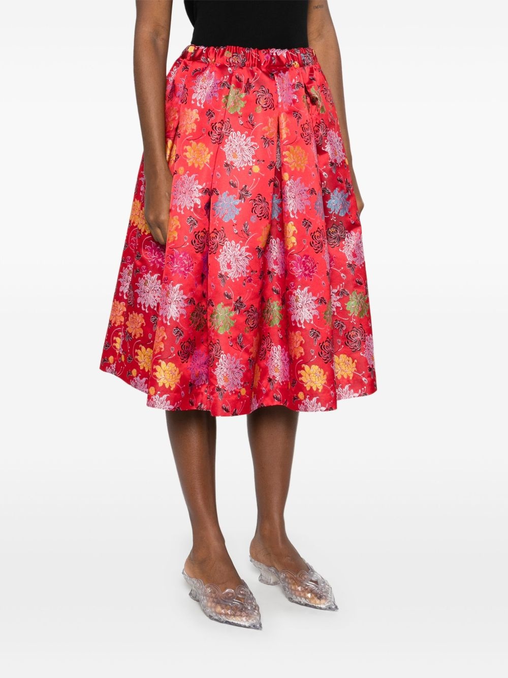 floral-jacquard midi skirt - 3