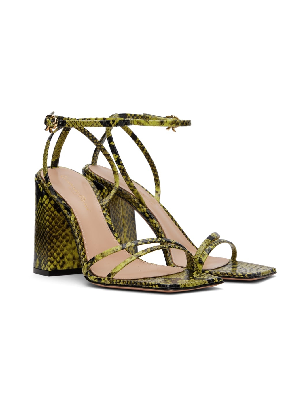 Green & Black Snakeskin Heeled Sandals - 4