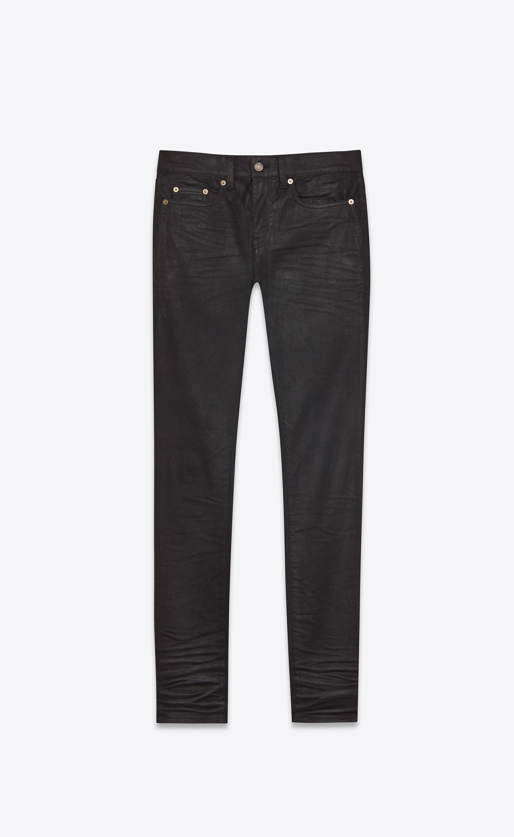skinny-fit jeans in coated black denim - 1