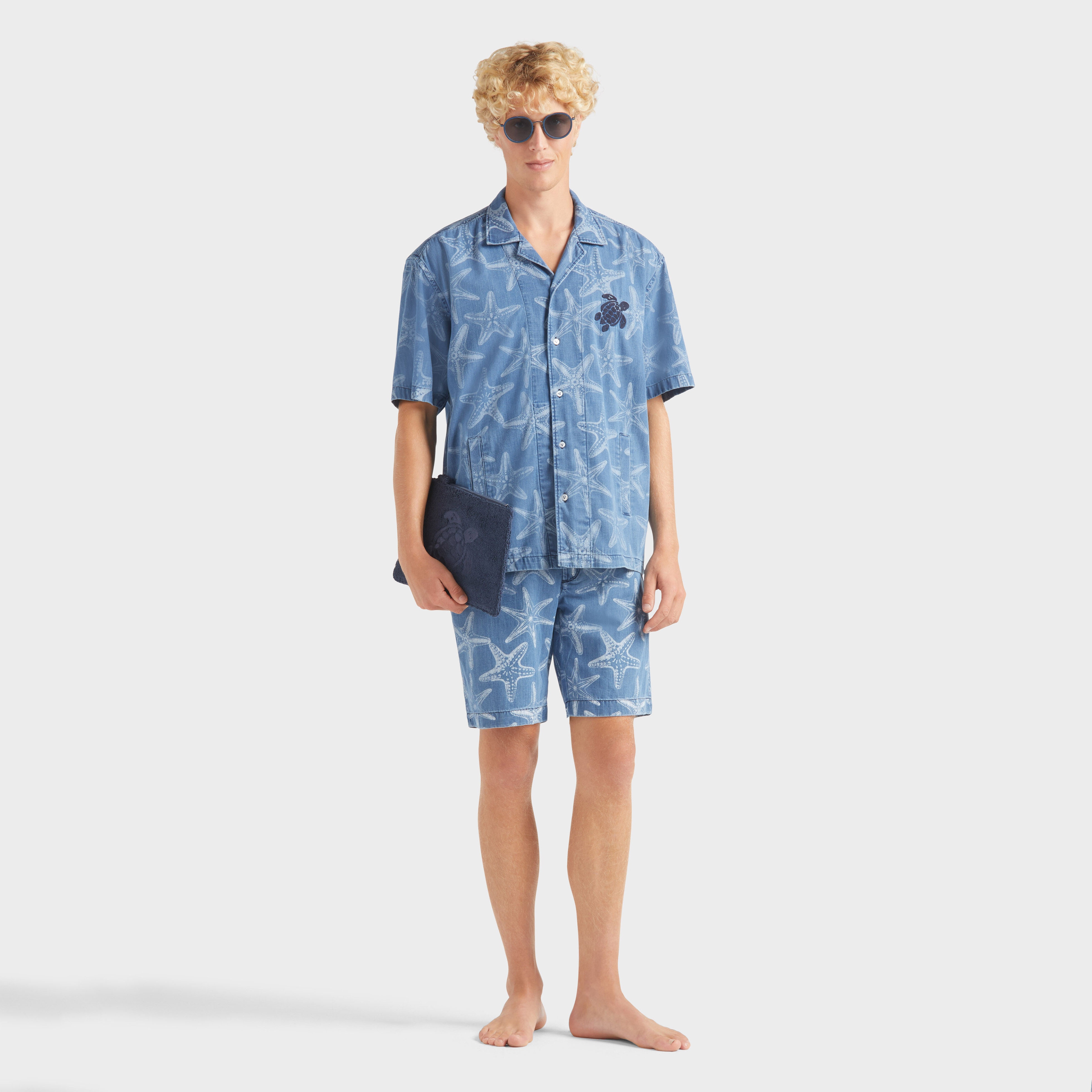 Men Denim Bermuda Shorts Starfish Light Denim Printed - 5