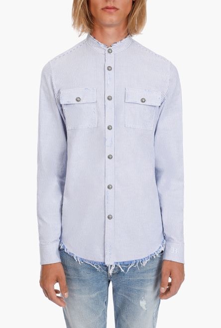 White cotton shirt with blue pinstripes - 5