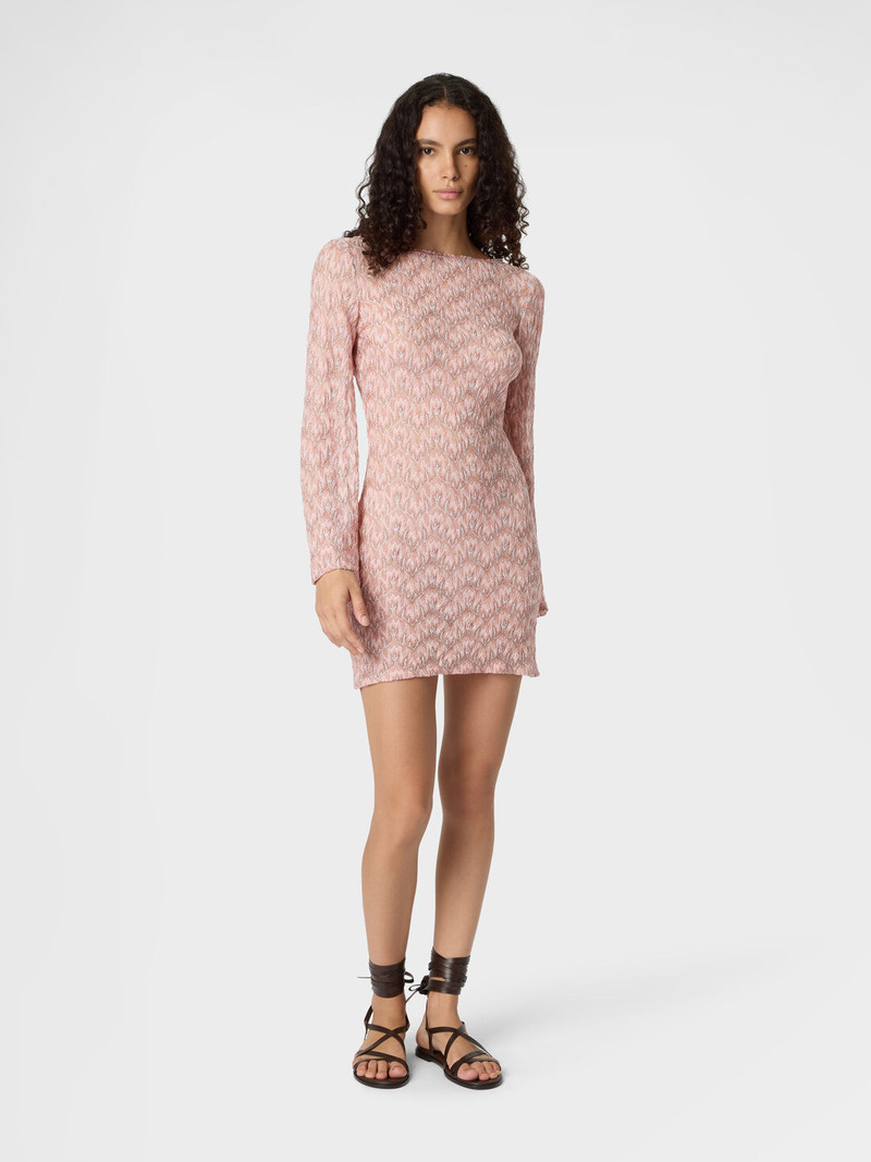 Missoni Long-sleeved mini cover-up dress in lamé viscose with foliage motif outlook
