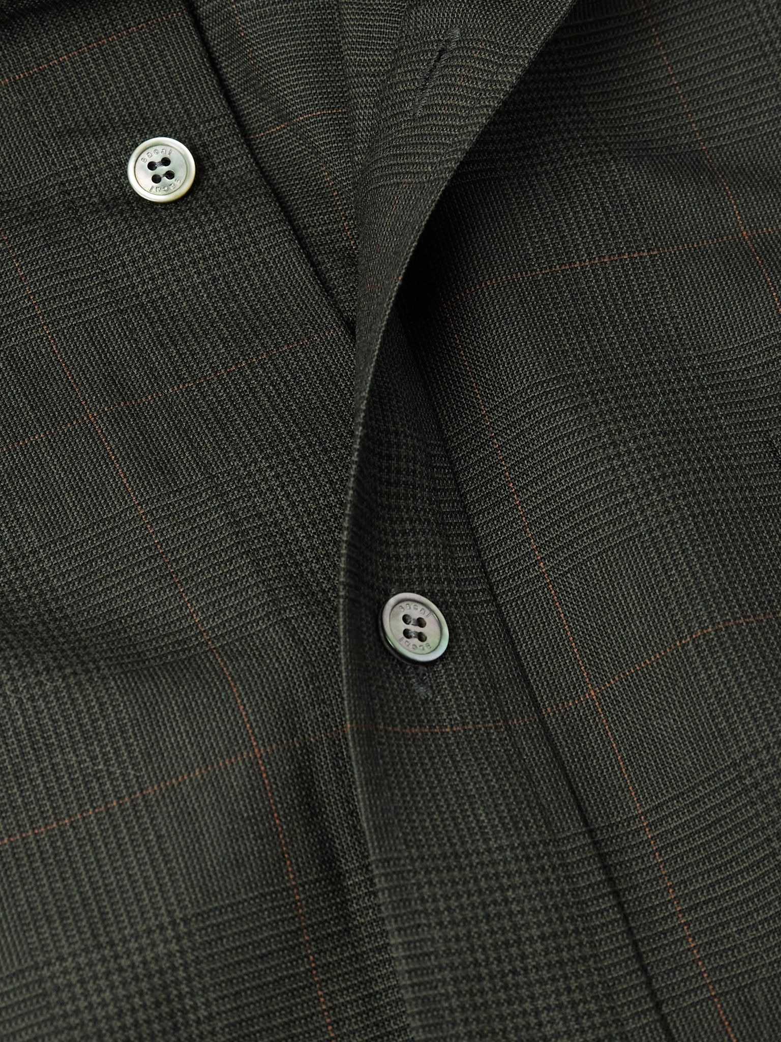 Shell-Trimmed Prince of Wales Checked Wool Shirt Brown - 4