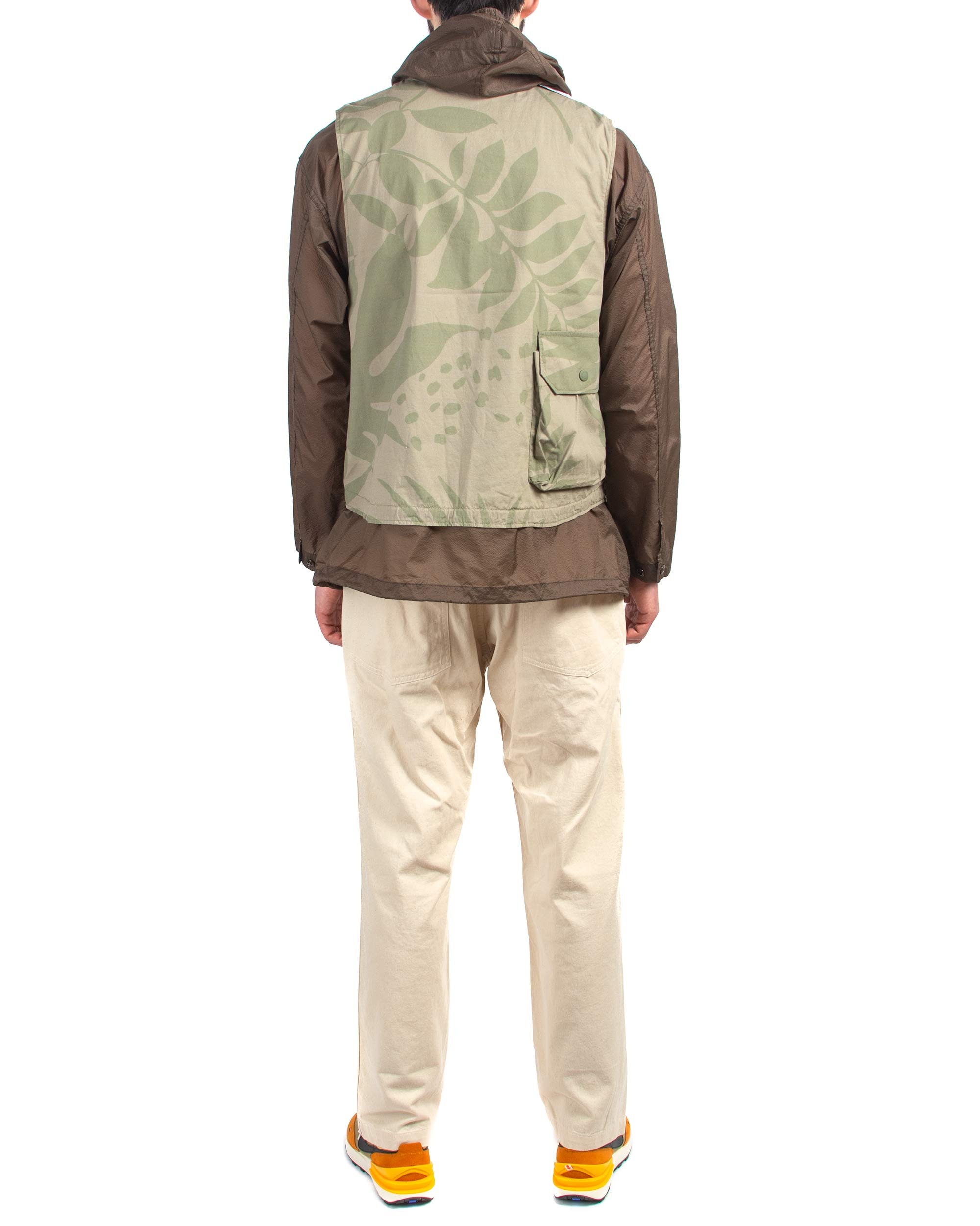 Cover Vest Khaki Olive Leaf Print Cotton Poplin - 3