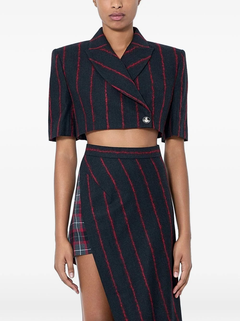 Cut Off pinstripe-pattern cropped blazer - 1