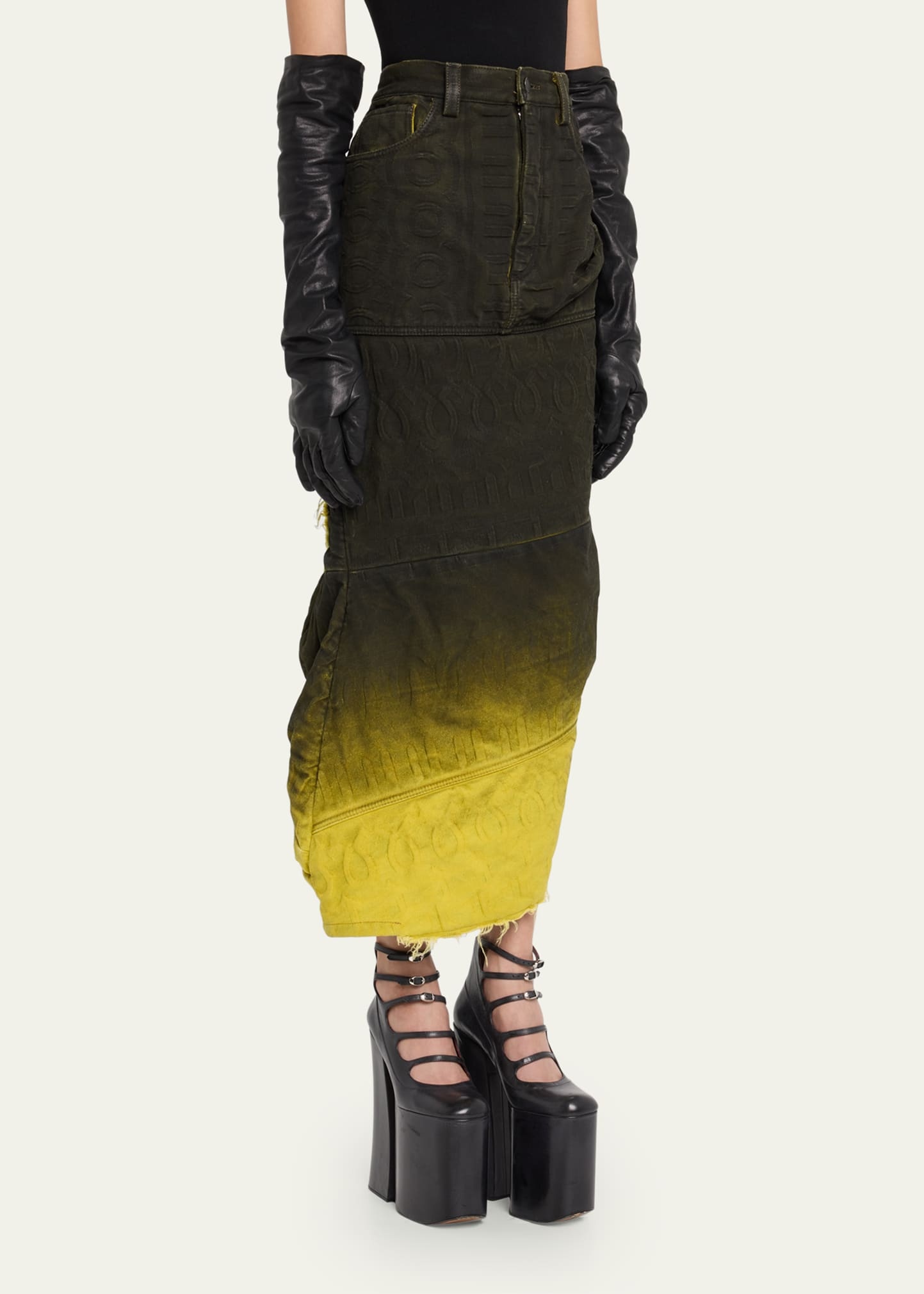 Denim Ombre-Painted Logo-Embossed Midi Skirt - 4
